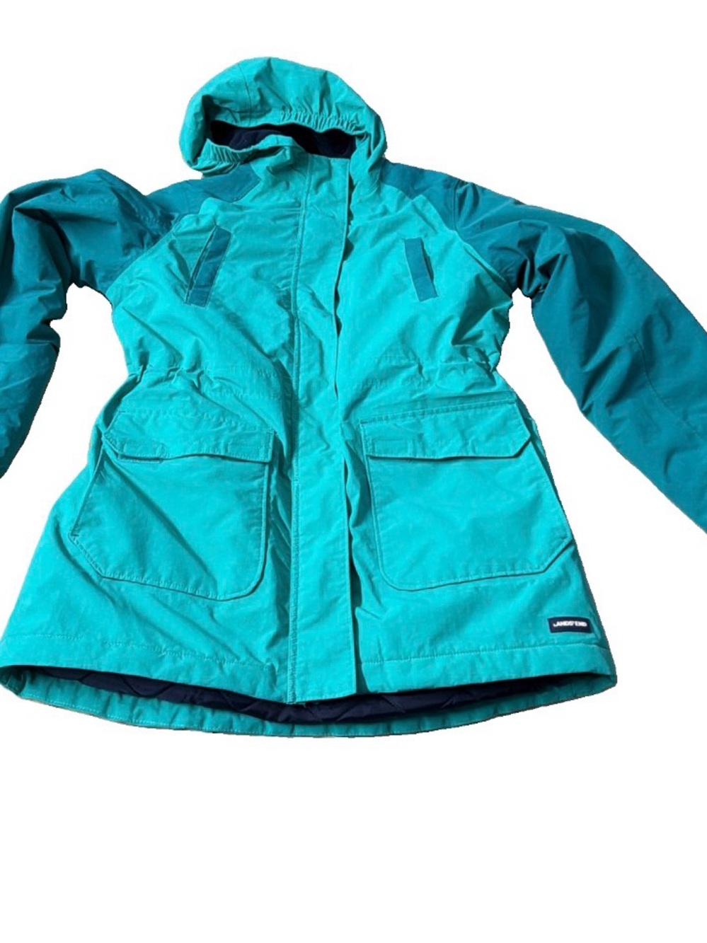 Lands’ End Junior Girls XL 16 Teal Hooded Winter Jacket -
